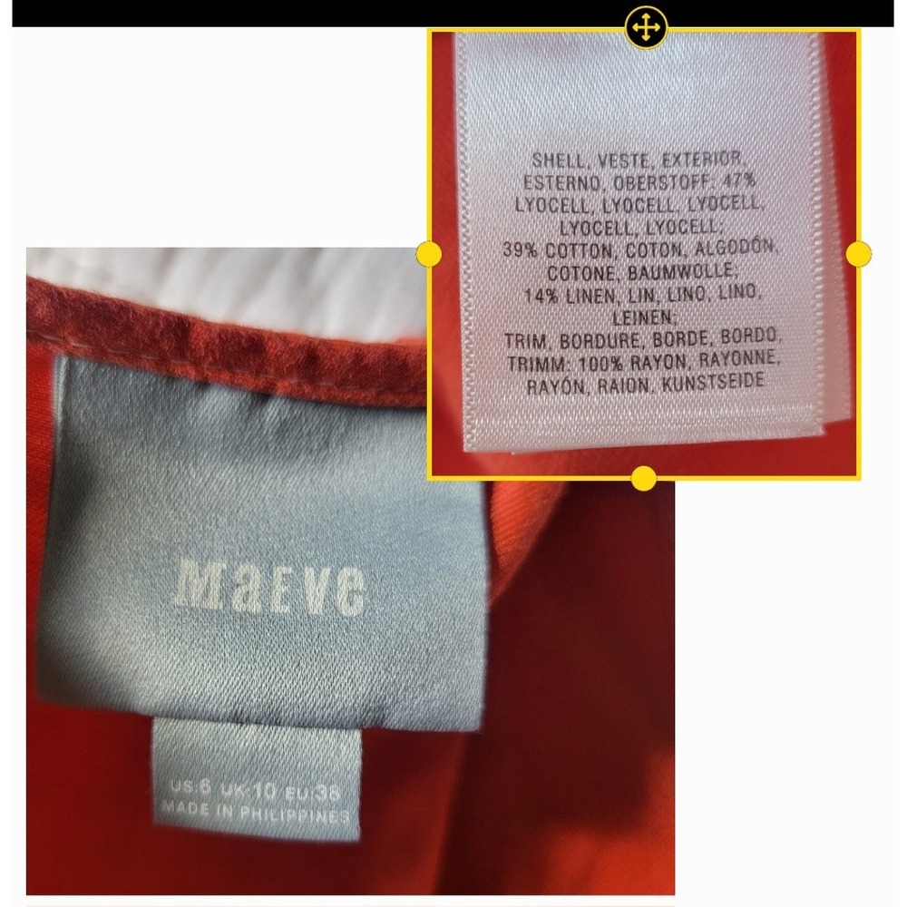 Maeve Orange-Red Cotton Linen Bileu Asymmetrical A-Line Summer Dress Size 6 - Picture 7 of 12